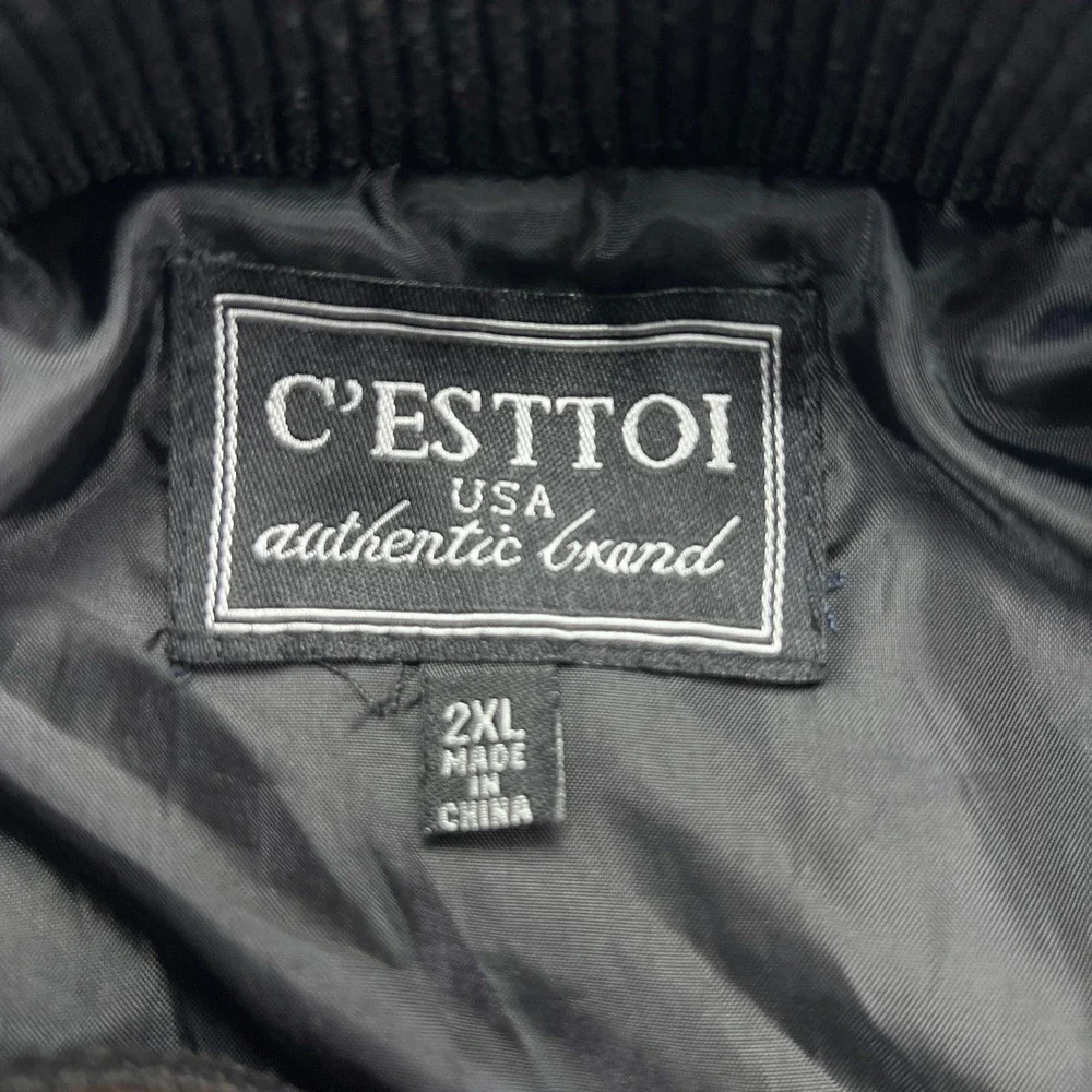 C'EST TOI Bomber Jacket Womens 2XL Black Lined Quilted Ribbed Insulated Full Zip